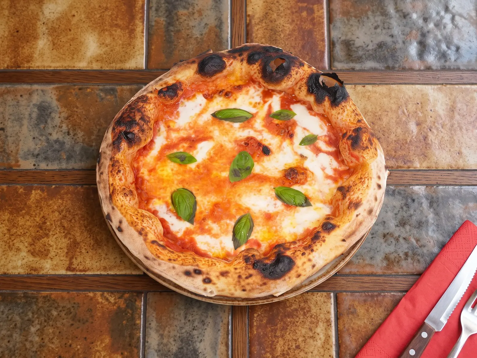 Neapolitan Margherita — San Marzano DOP tomatoes, mozzarella and basil with a charred cornicione — Bottegas, Warsaw