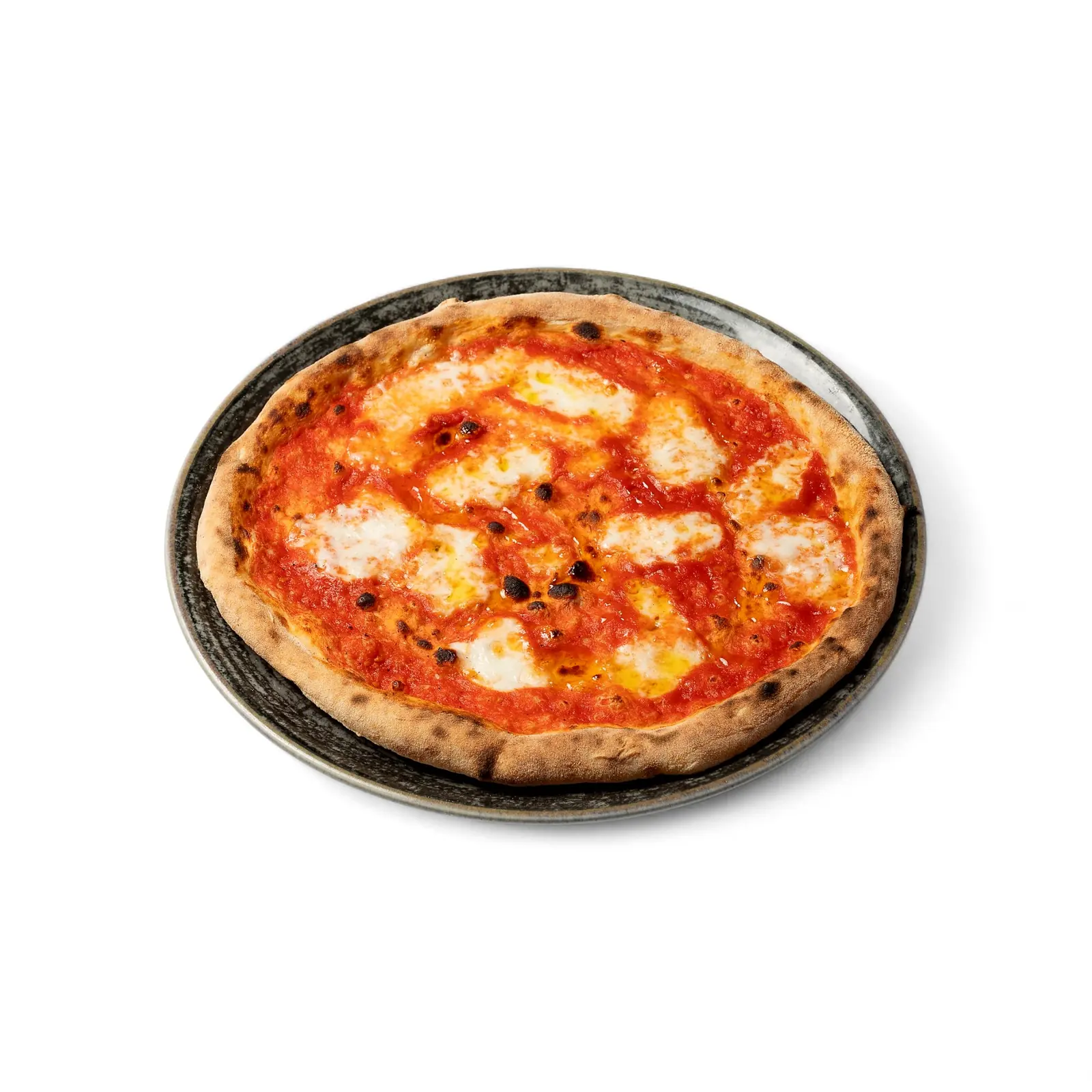 Margherita pizza with San Marzano DOP tomatoes and a tall, charred crust — Bottegas Warsaw
